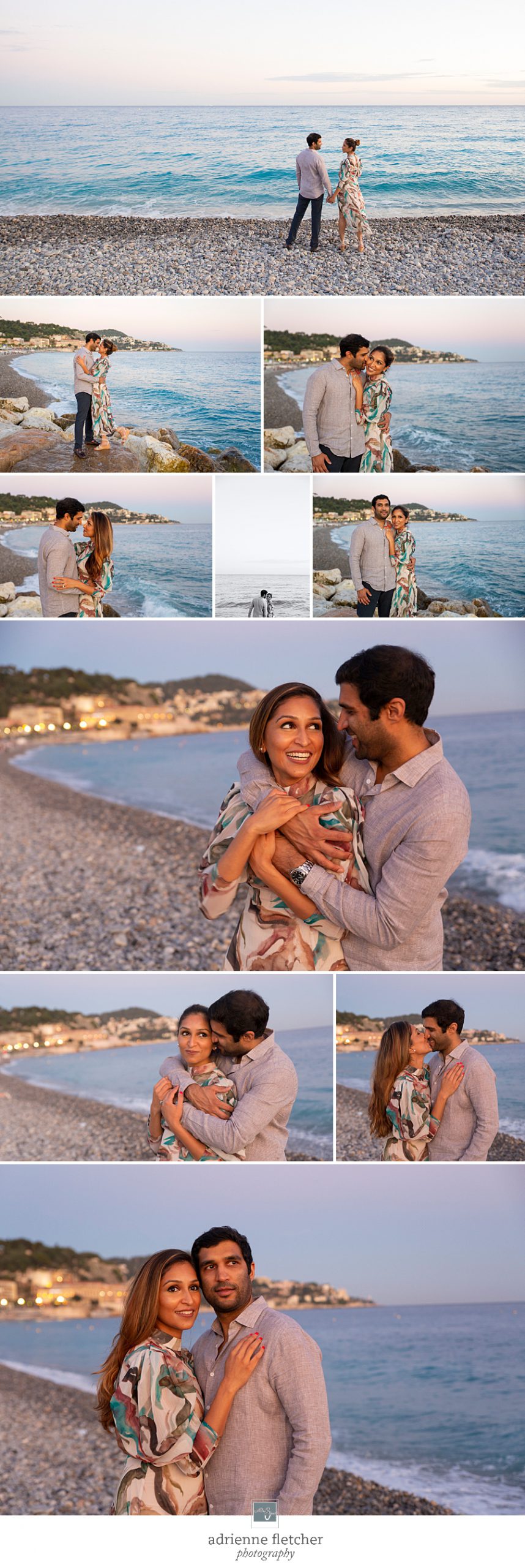 portraits of couple on beach in Nice