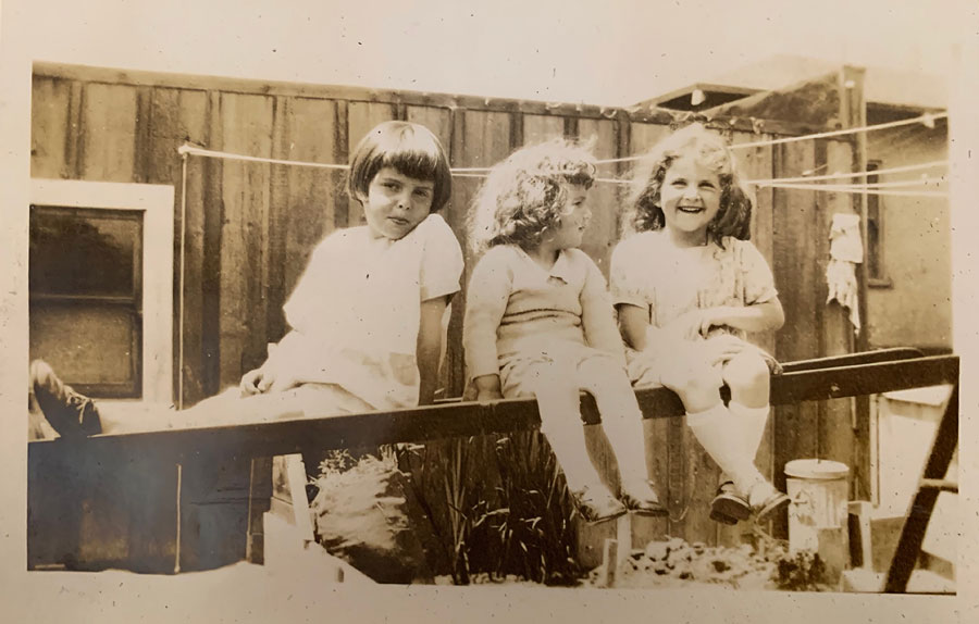 My grandmother and her sisters, 1927. You can see that the print has started fading, has some surface abrasion, and looks like silvering the bottom left corner.